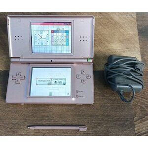 Nintendo DS Lite Metallica Rose Pink USG-001 Handheld W/ Charger & Stylus Tested